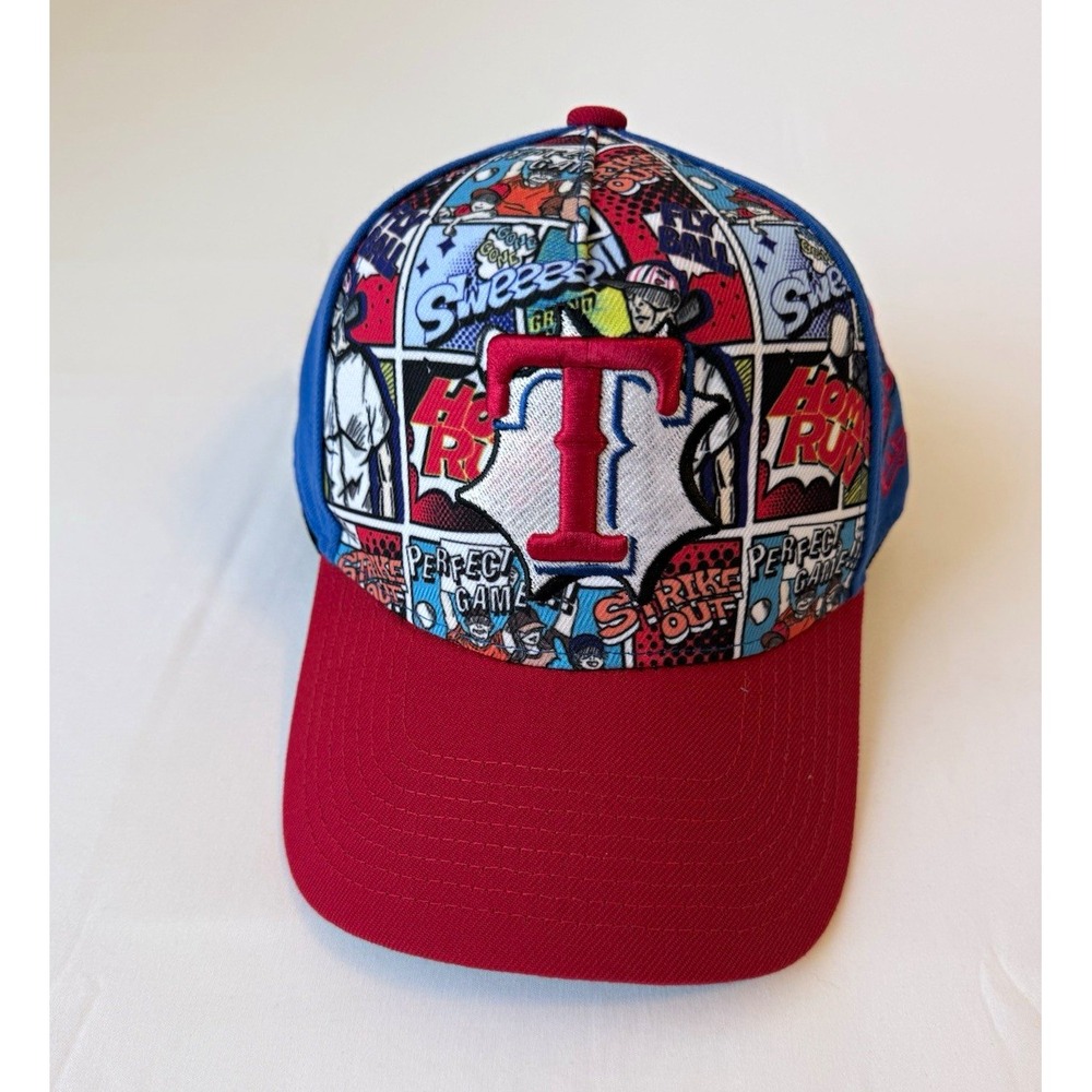 New Era 9FORTY Texas Rangers MLB Comic Print Adjustable Hat Blue Red NWT